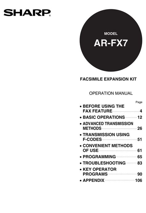 Sharp Ar Fx7 Operation Manual Pdf Download Manualslib