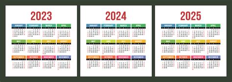 Vetores De Calendário 2023 2024 E 2025 Anos Modelo De Design De