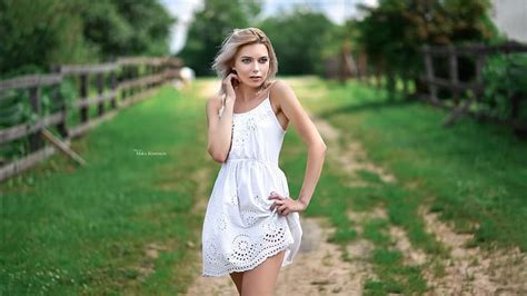 Hd Wallpaper Girl Garden Dress Blonde Maxim Romanov Wallpaper Flare
