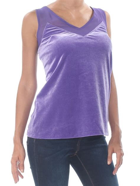Inc Inc Womens Purple Velvet Sheer Inset Sleeveless V Neck Top Size S