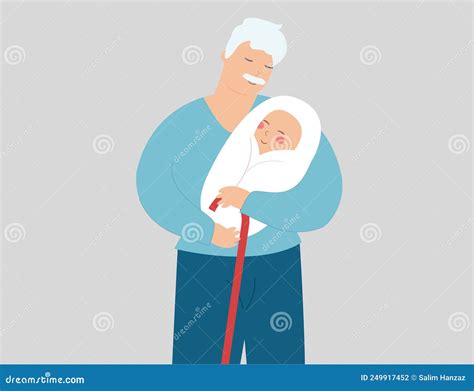 Grandpa Hugs His Newborn Grandson With Love Senior Grandfather
