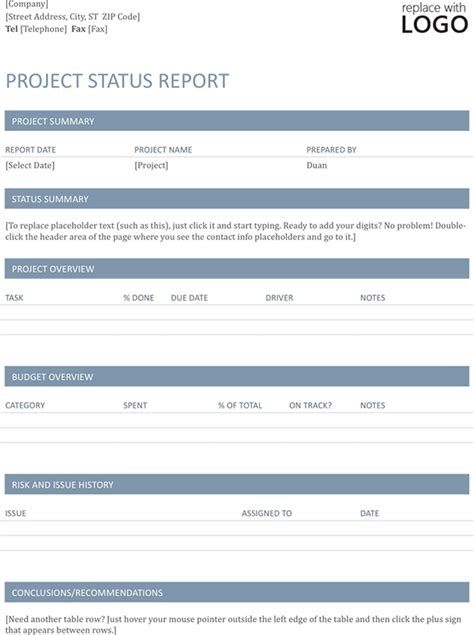 Report Template For Project Status Sample Of Project Status Report