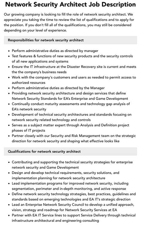 Network Security Architect Job Description Velvet Jobs