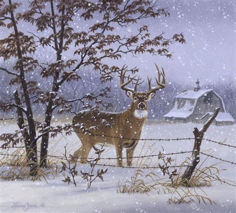 Evening Snowfall Whitetail Deer Painting By Larry Zach Deer