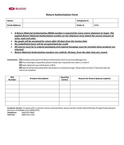 Free 10 Return Authorization Forms In Pdf Ms Word Excel