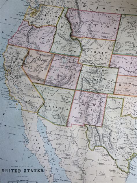 1880 United States West Map Antique Original Colour Historical