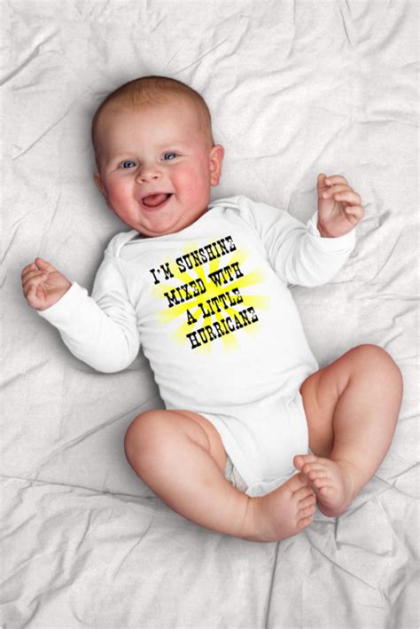 I M Sunshine Mixed With A Babe Hurricane Onesie Funny Baby Clothes Funny Baby Onesies Baby