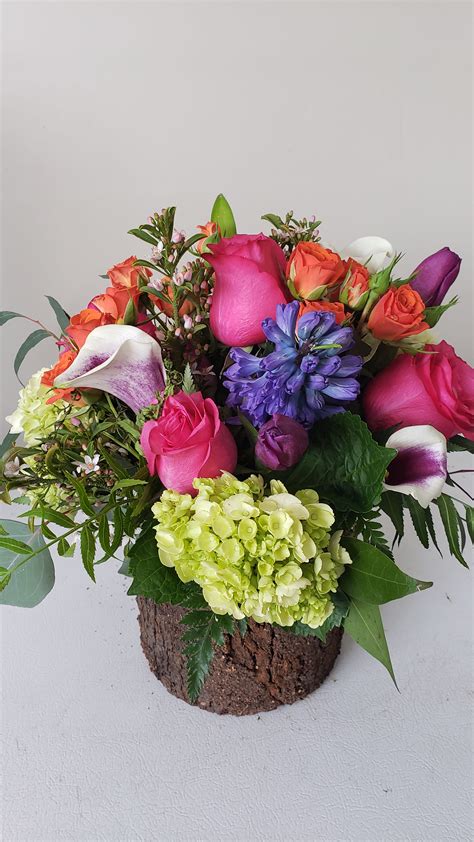 keepsake timber pot 7 x 6 by accent decor spring flower arrangement in kirkland wa