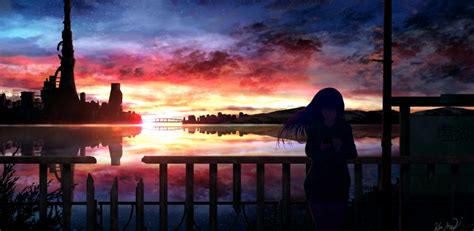 1024x500 Resolution Anime Girl In Sunset 1024x500 Resolution Wallpaper