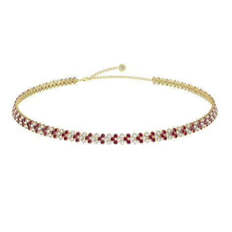 Eternity Three Row Ruby And Diamond Cz 18ct Gold Plated Silver