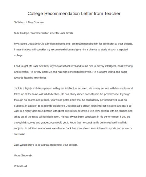 Free 6 Sample Teacher Recommendation Letter Templates In Pdf Ms Word