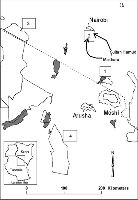 Map Of The Study Areas Showing The Four Study Sites 1 Amboseli 2