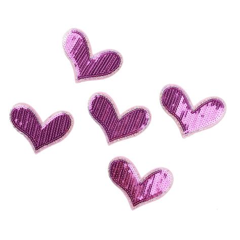 Embroidered Iron On Patches For Clothing Sequined Heart Appliques For