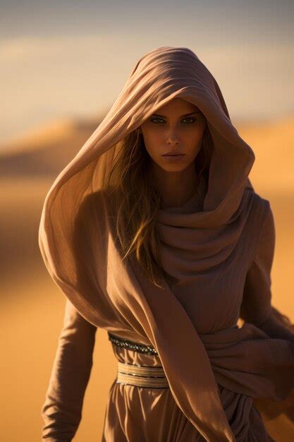 Premium AI Image A Woman Walks On The Sand In The Desert At Sunset