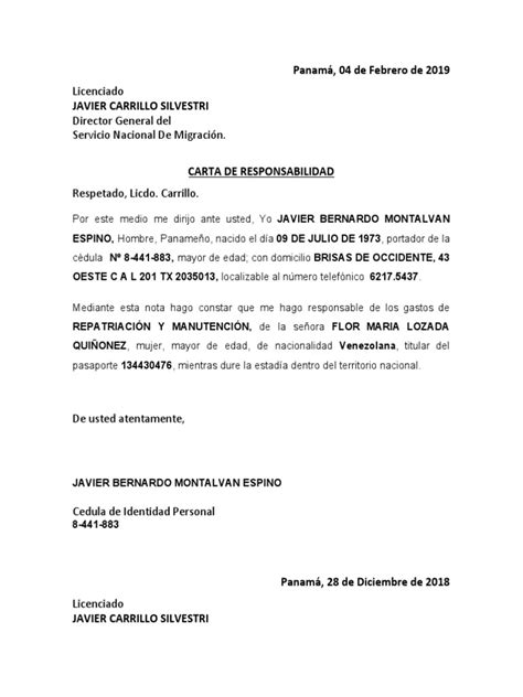 Carta De Responsabilidad 1 Panamá Documento