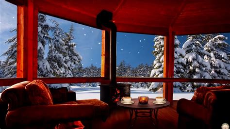 Cozy Cabin Winter Ambience Crackling Fireplace Sounds Relaxing Snow