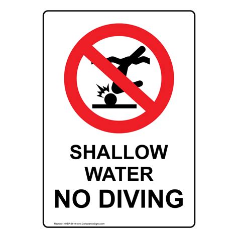 Vertical Sign No Swimming Diving Shallow Water No Diving