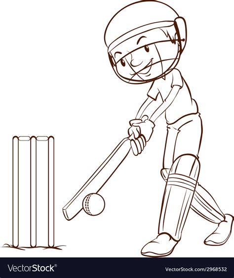 A Simple Sketch Of A Man Playing Cricket Vector Image