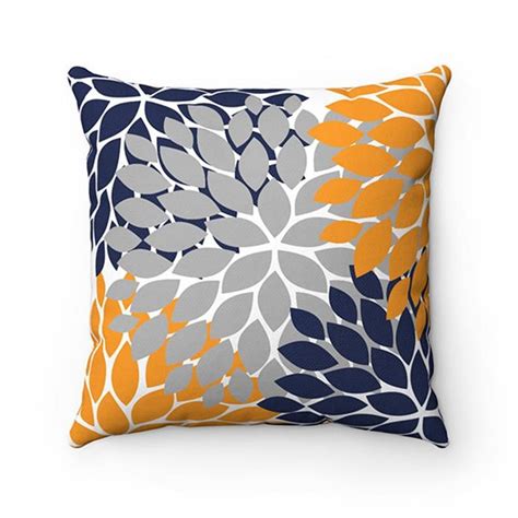 Orange Blue Pillow Covers Throw Pillow Case Floral Pillow Etsy