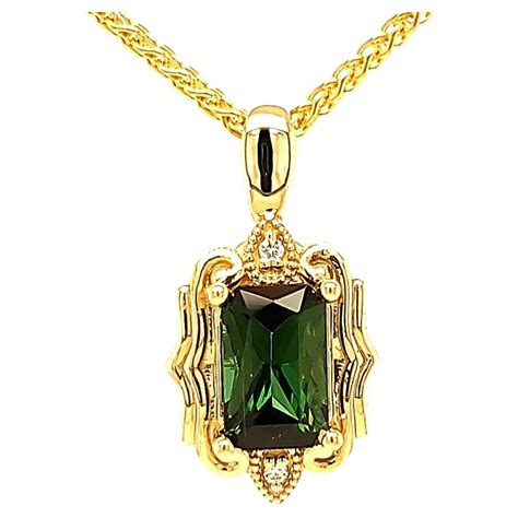 Blue Green Tourmaline And Diamond Pendant Necklace In 14 Kt White Gold