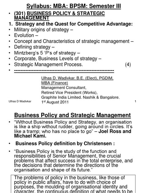 Business Policy Strategic Management Notes 2011 12 111001044206