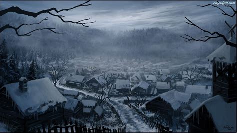 Snowy Village Fantasy Landscape Fantasy City Winter Landscape