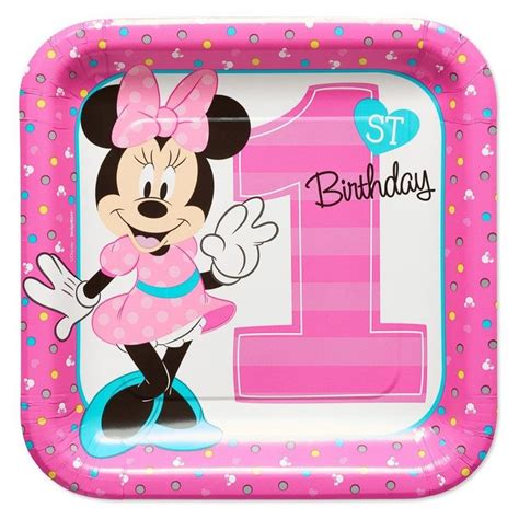 Disney mickey mouse & friends uno card game vintage art style mattel ggc32. 8ct Minnie Mouse 1St Birthday Square Dinner Plates ...