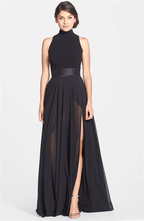 Theia Mixed Media Turtleneck Gown Nordstrom Prom Dresses Sleeveless Turtle Neck Dress Gowns