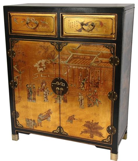 Oriental Furniture Gold Lacquer Two Drawer Cabinet View In Your