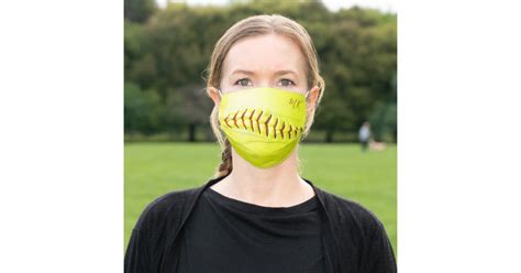 Personalized Trendy Yellow Softball Adult Cloth Face Mask Zazzle