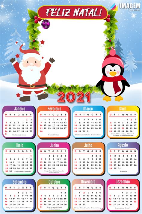 Calendário 2021 Pinguim E Papai Noel Feliz Natal Png Imagem Legal