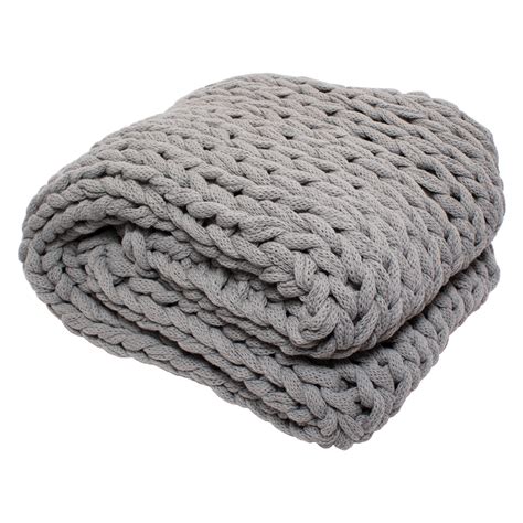 Silver One Chunky Knitted Throw Blanket, Gray, 50