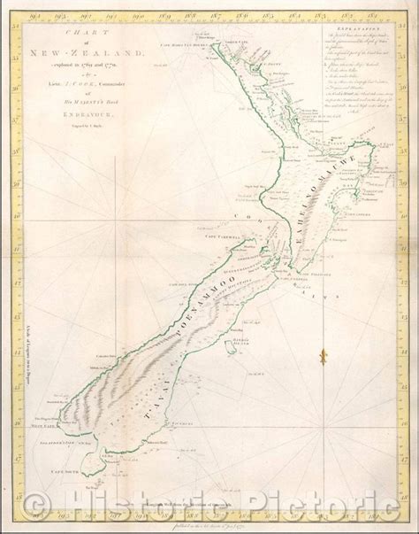 Historic Map Chart Of New Zealand Explored In 1769 And 1770 1773