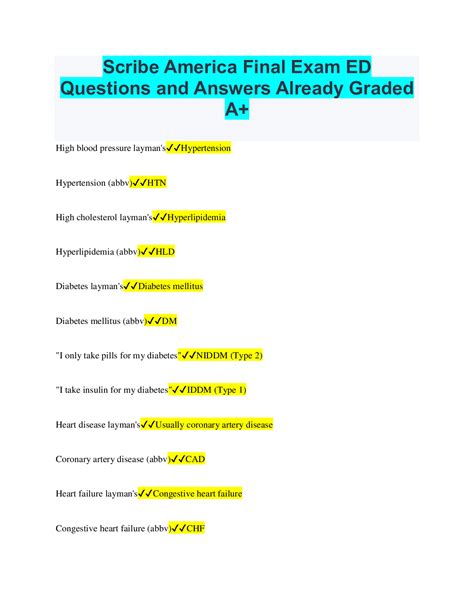 Scribe America Final Exam Ed Questions And Answers Already Graded A Browsegrades