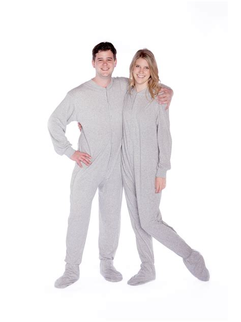 Big Feet Pajama Co Gray Jersey Knit Adult Footie Footed Pajamas