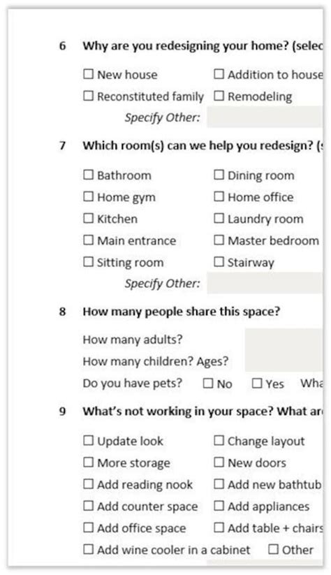 Interior Design Client Questionnaire Fully Editable And Customizable