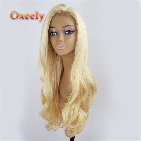 Oxeely Long Blonde Color 613 Synthetic Lace Front Wigs Glueless