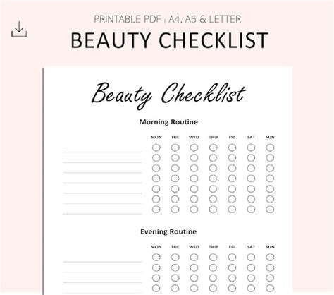 Beauty Checklist Weekly Beauty Routine Tracker Skin Care Etsy