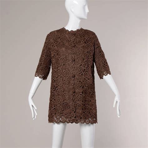 1960s brown scalloped hand crochet raffia lace jacket or coat for sale at 1stdibs brown lace