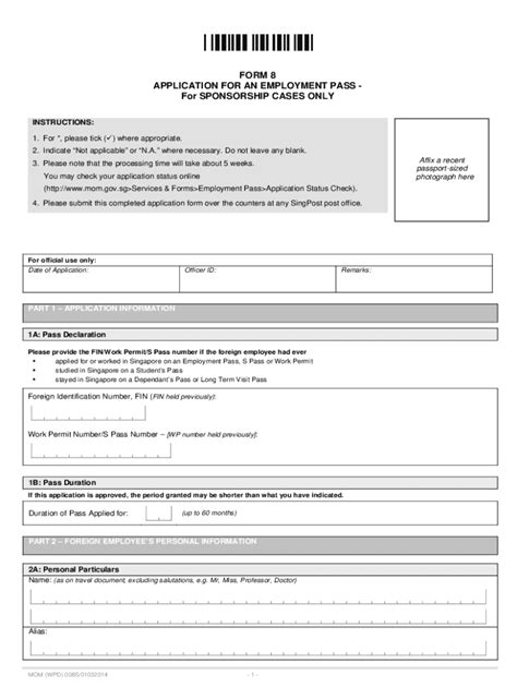 Form 8 Application For An Employment Pass For Sponsorship Case For Year 2018 Form No Mm Wpd 008s