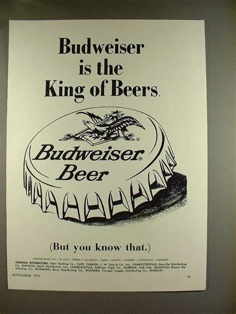 1970 Budweiser Beer Ad The King Of Beers On Ebid Canada 159225988