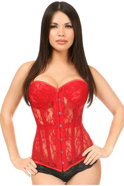 daisy corsets lavish red sheer lace underwire corset