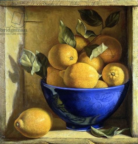 Lemons With Blue Bowl 2000 Oil On Canvas Fruit Painting Still