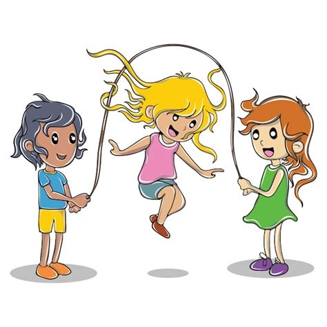 Cartoon Illustration Of Cute Girls Playing Vector Premium Download