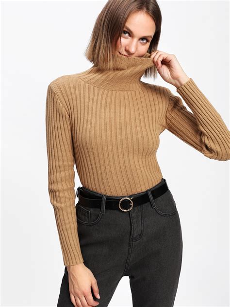 Rib Knit Turtleneck Sweater SheIn Sheinside