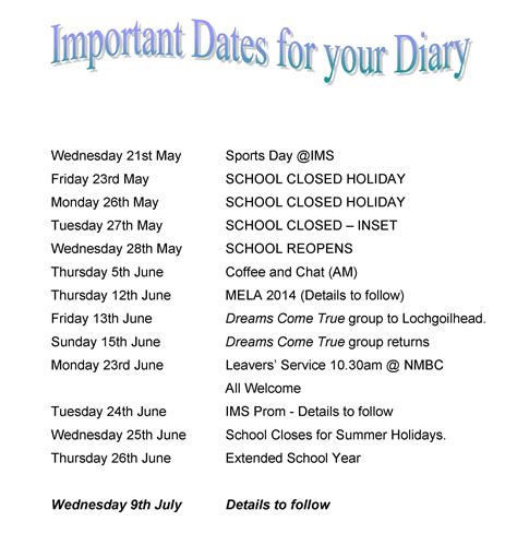 Diary Dates Isobel Mair