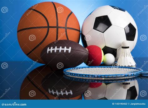 Assorted Sports Equipment Winner Background Stock Photo Image Of