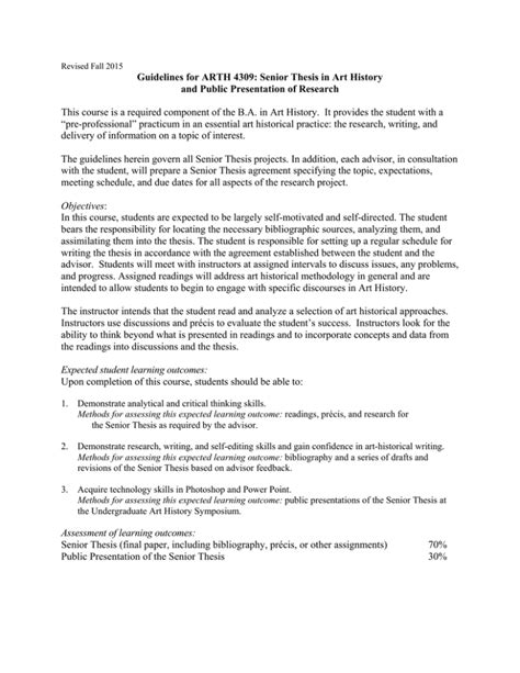 Guidelines For Arth 4309 Senior Thesis In Art History