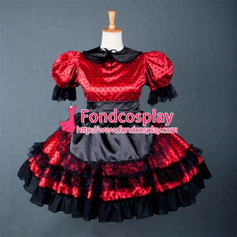 Sexy Lovely Sissy Maid Dress Lockable Uniform Red Satin Dress Cosplay Costume Ebay