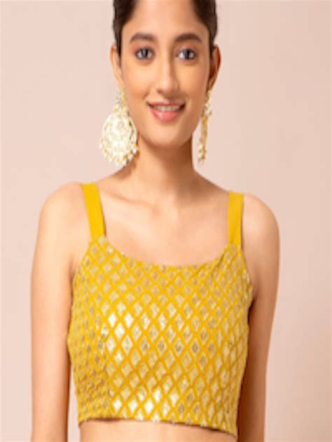Buy Indya Women Yellow And Gold Coloured Embellished Fitted Crop Top